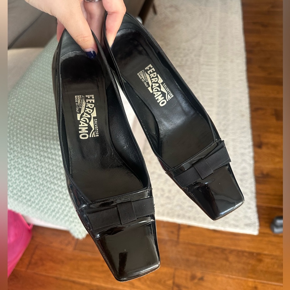 Salvatore Ferragamo Black Patent Leather Heels